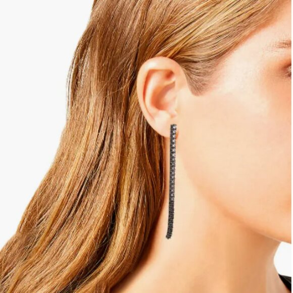 Kurt Geiger London Silver & Gray Ombre Linear Crystal Drop Earrings - Picture 3 of 6